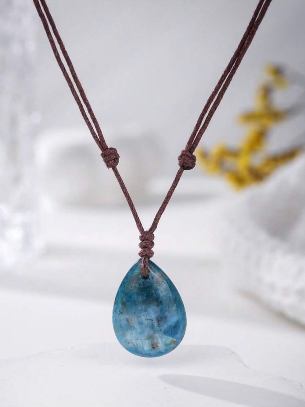 Natural Stone Handmade Apatite Teardrop Stone Pendant Necklace